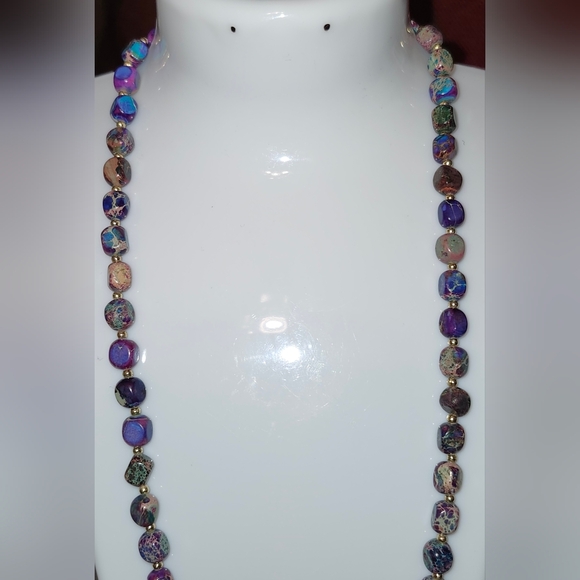 Purple & Blue Handcrafted Bohemian Multicolor Beaded Necklace - Picture 5 of 5